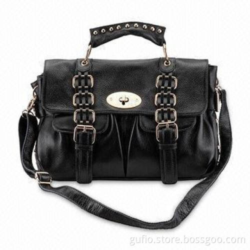 Unisex Pop Black Trendy Soho Leather Satchel Designer Bag with Adjustable Shoulder Strap